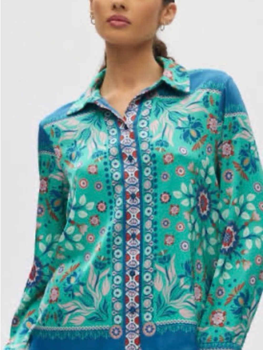 Rachel Zoe Turquoise Floral Button-Down Shirt